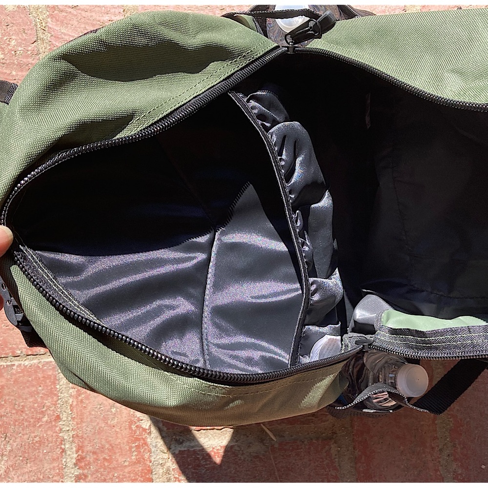 Backpack Avocado Green with Black Trim Side Pockets New 19” Unisex - Picture 10 of 16